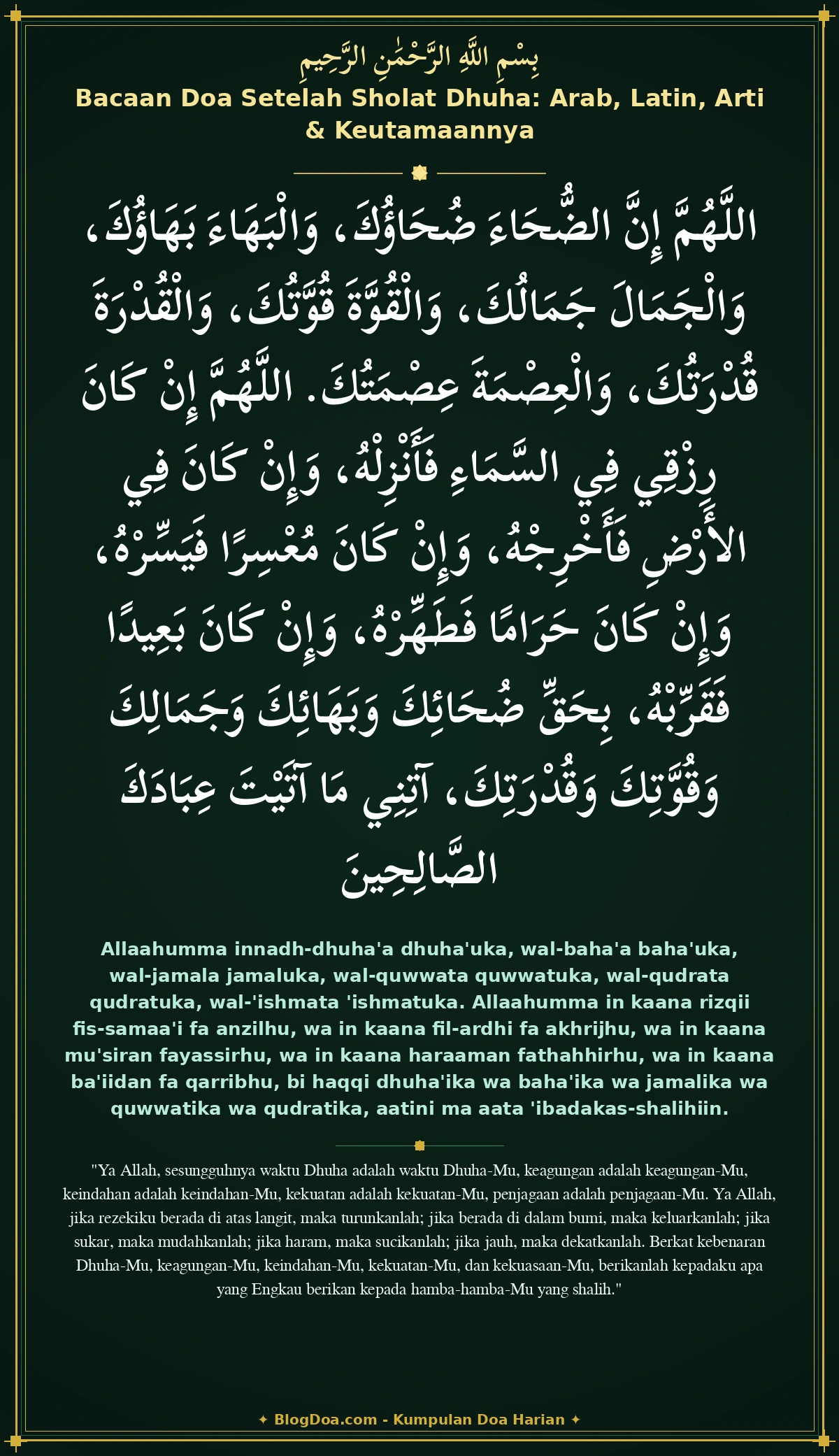 Bacaan Doa Setelah Sholat Dhuha: Arab, Latin, Arti & Keutamaannya