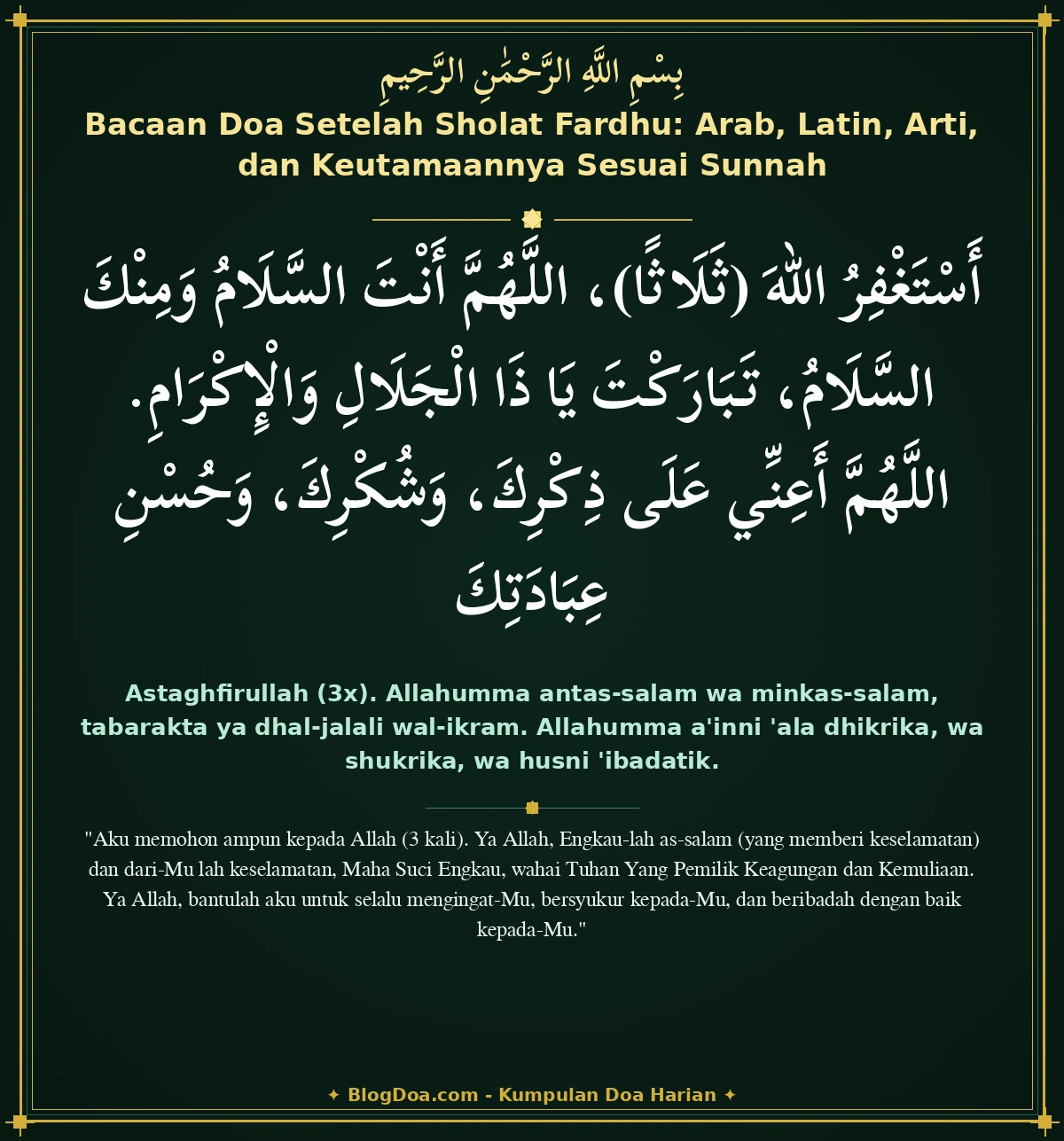 Bacaan Doa Setelah Sholat Fardhu: Arab, Latin, Arti, dan Keutamaannya Sesuai Sunnah