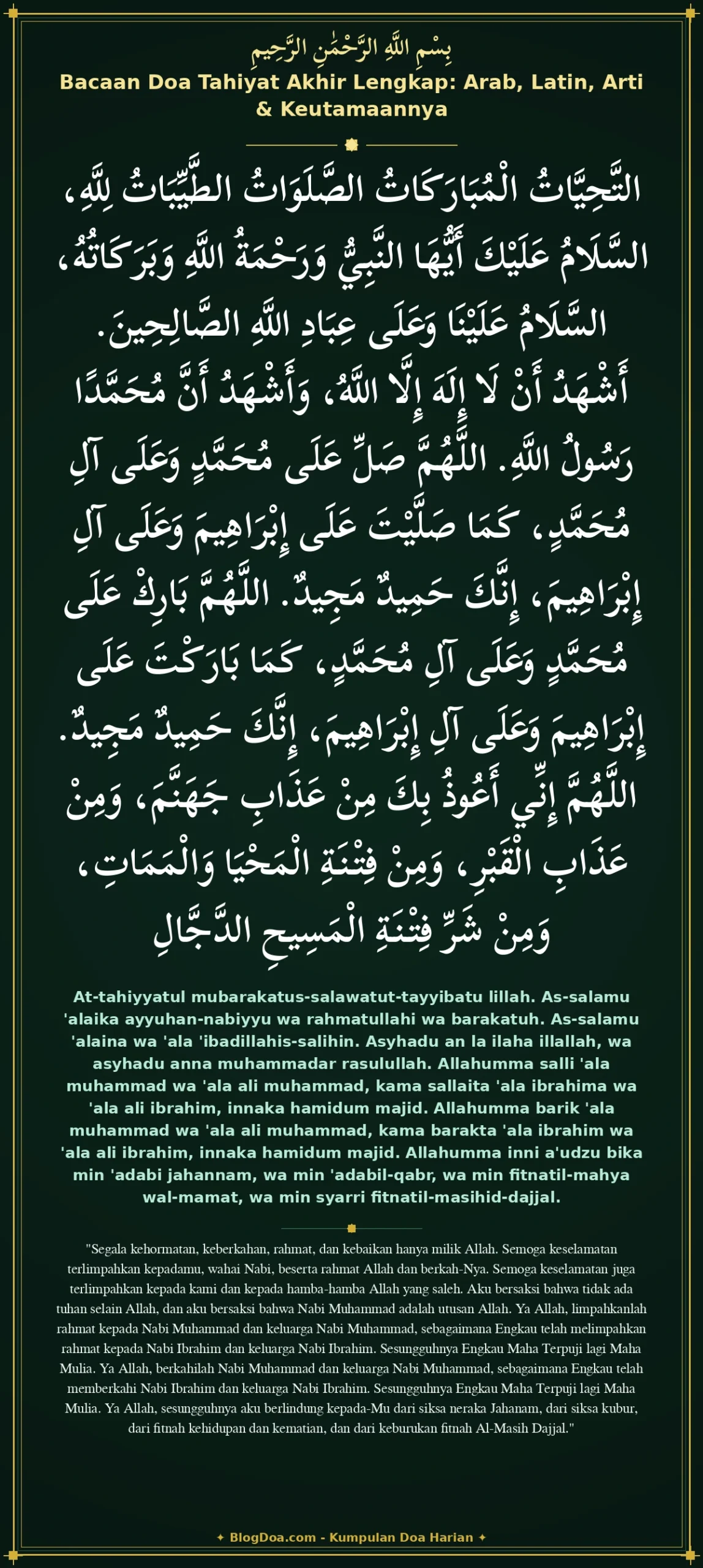 Bacaan Doa Tahiyat Akhir Lengkap: Arab, Latin, Arti & Keutamaannya