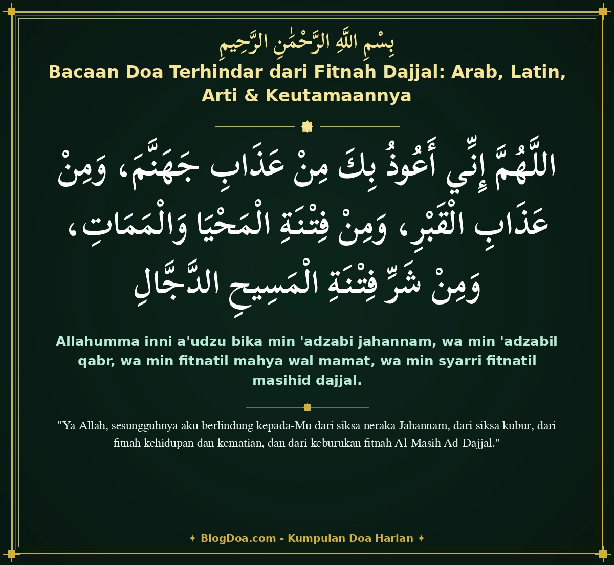 Bacaan Doa Terhindar dari Fitnah Dajjal: Arab, Latin, Arti & Keutamaannya