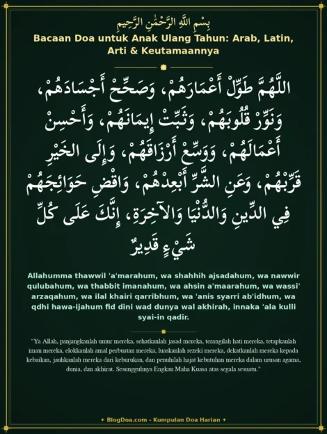 Bacaan Doa untuk Anak Ulang Tahun: Arab, Latin, Arti & Keutamaannya