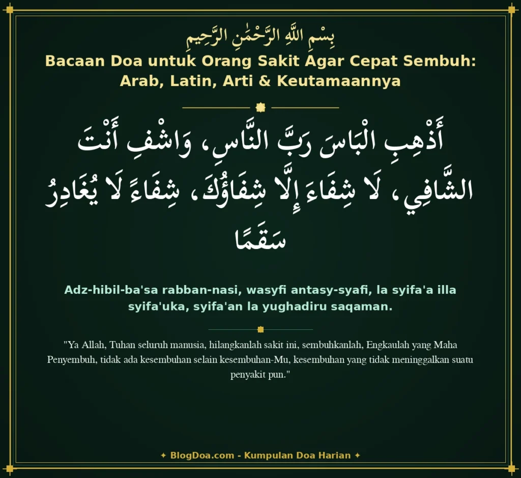 Bacaan Doa untuk Orang Sakit Agar Cepat Sembuh: Arab, Latin, Arti & Keutamaannya