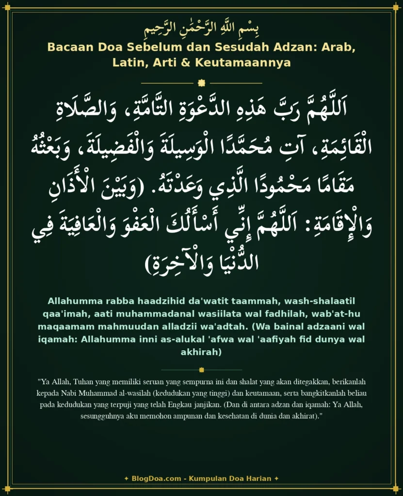 Bacaan Doa Sebelum dan Sesudah Adzan: Arab, Latin, Arti & Keutamaannya