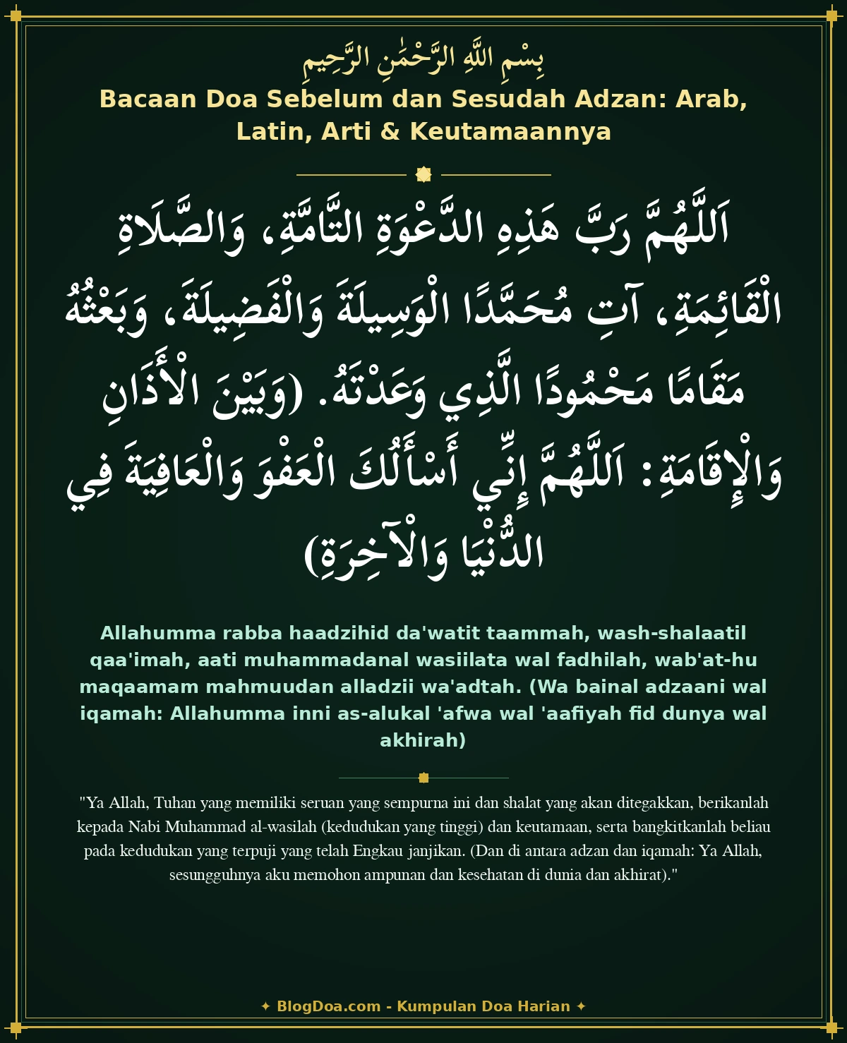 Bacaan Doa Sebelum dan Sesudah Adzan: Arab, Latin, Arti & Keutamaannya