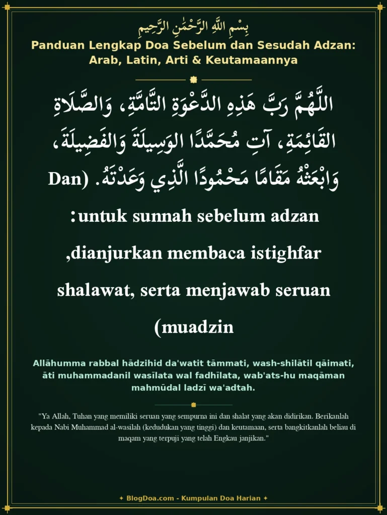 Panduan Lengkap Doa Sebelum dan Sesudah Adzan: Arab, Latin, Arti & Keutamaannya