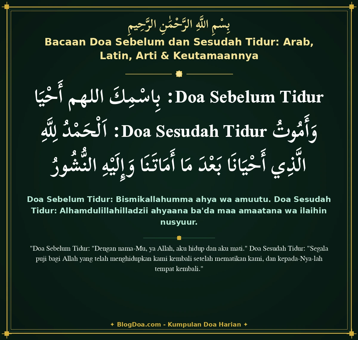 Bacaan Doa Sebelum dan Sesudah Tidur: Arab, Latin, Arti & Keutamaannya