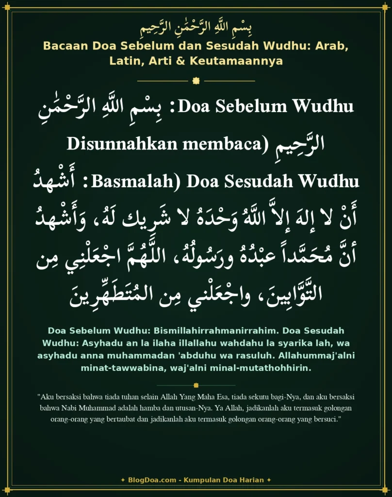 Bacaan Doa Sebelum dan Sesudah Wudhu: Arab, Latin, Arti & Keutamaannya