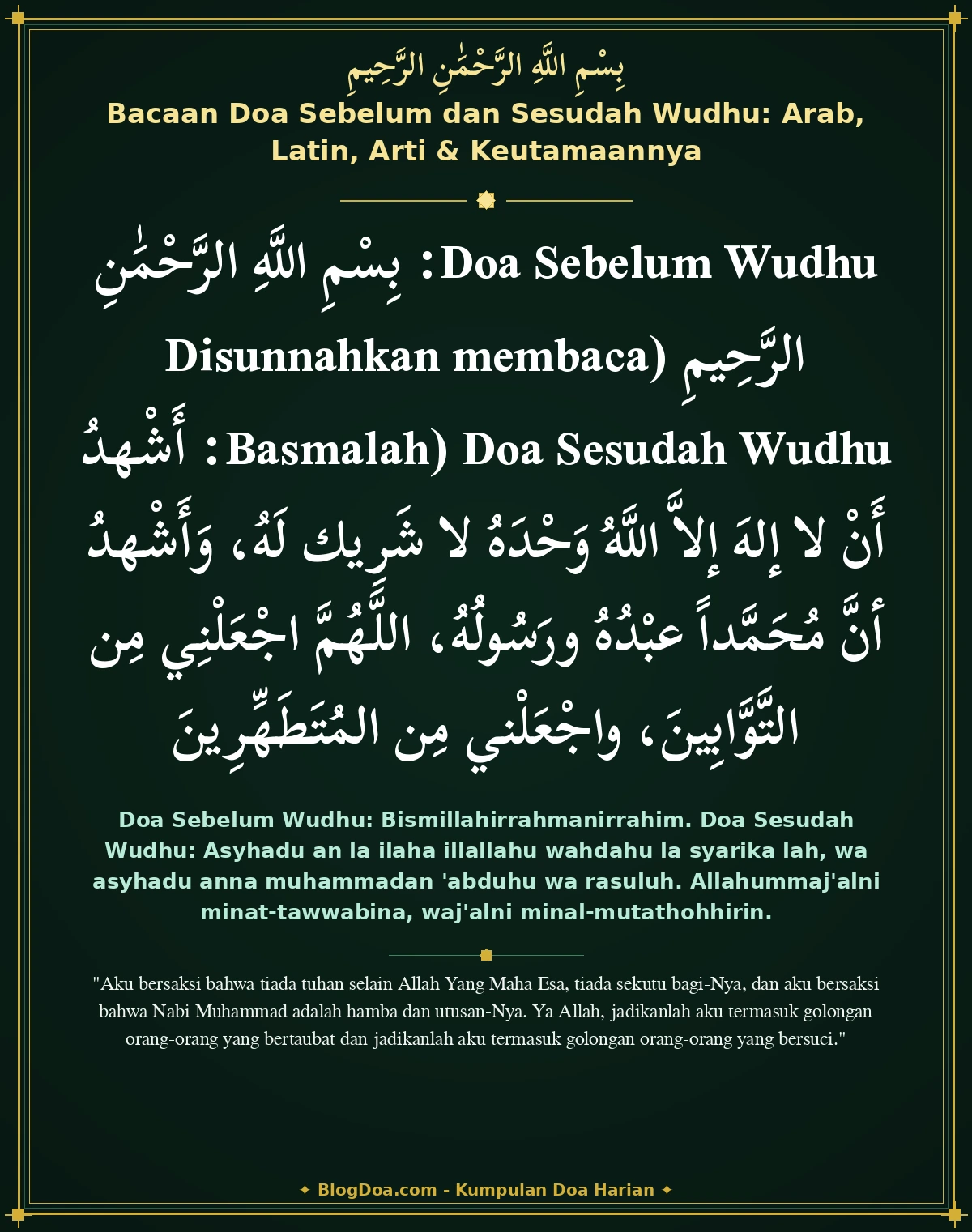 Bacaan Doa Sebelum dan Sesudah Wudhu: Arab, Latin, Arti & Keutamaannya