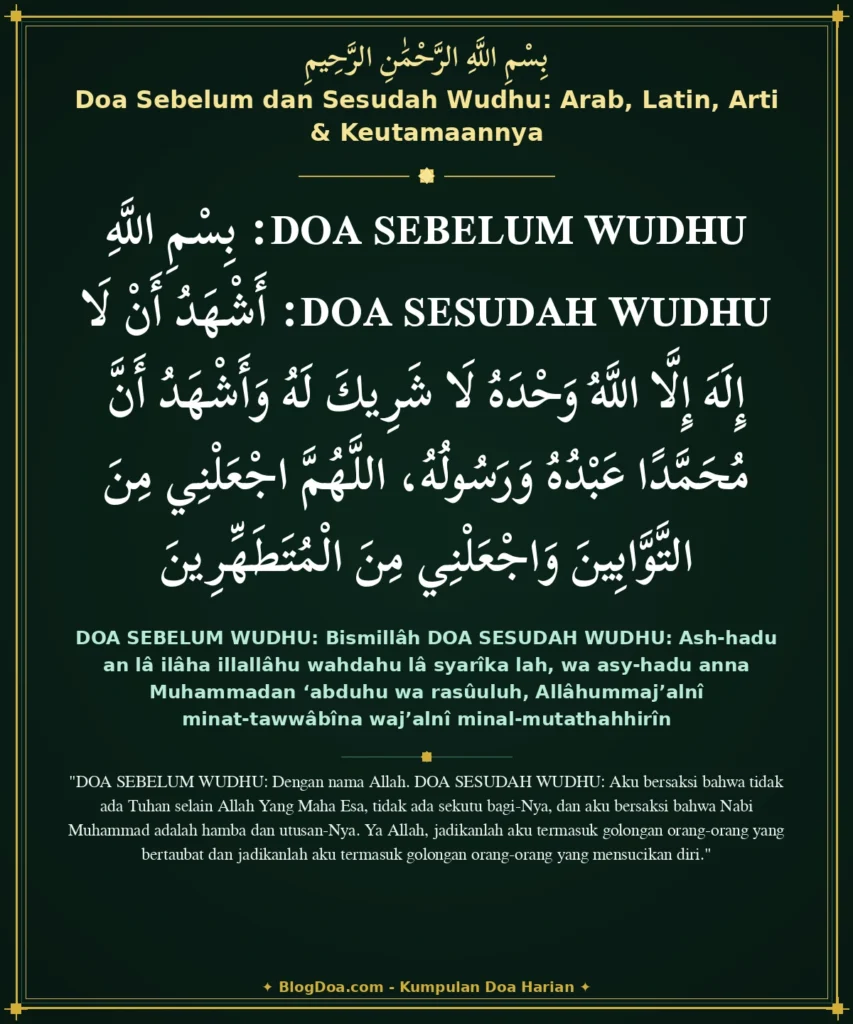 Doa Sebelum dan Sesudah Wudhu: Arab, Latin, Arti & Keutamaannya