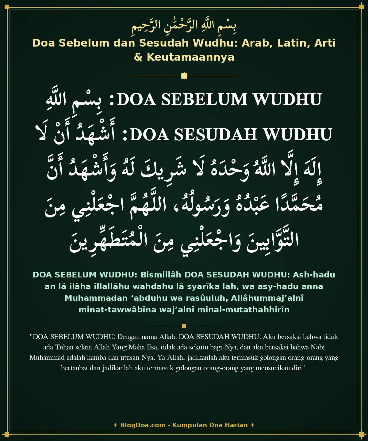 Doa Sebelum dan Sesudah Wudhu: Arab, Latin, Arti & Keutamaannya