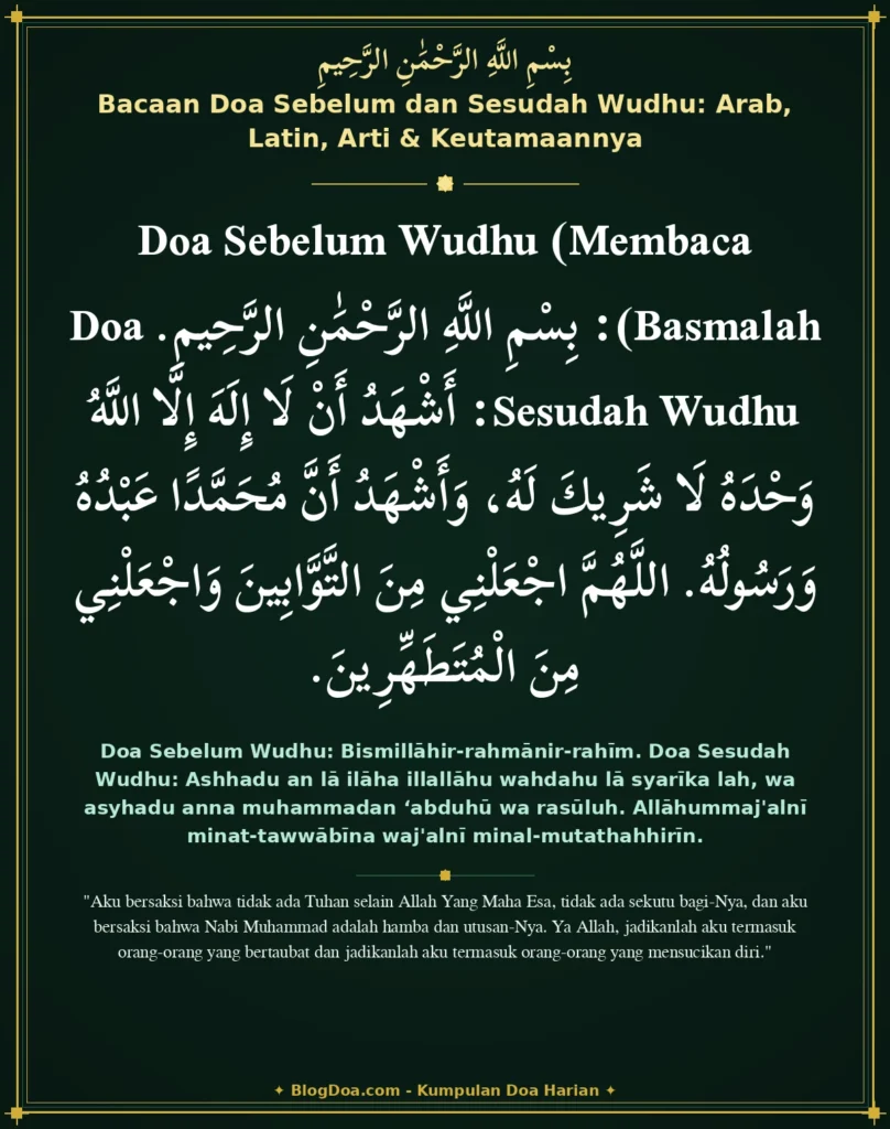 Bacaan Doa Sebelum dan Sesudah Wudhu: Arab, Latin, Arti & Keutamaannya