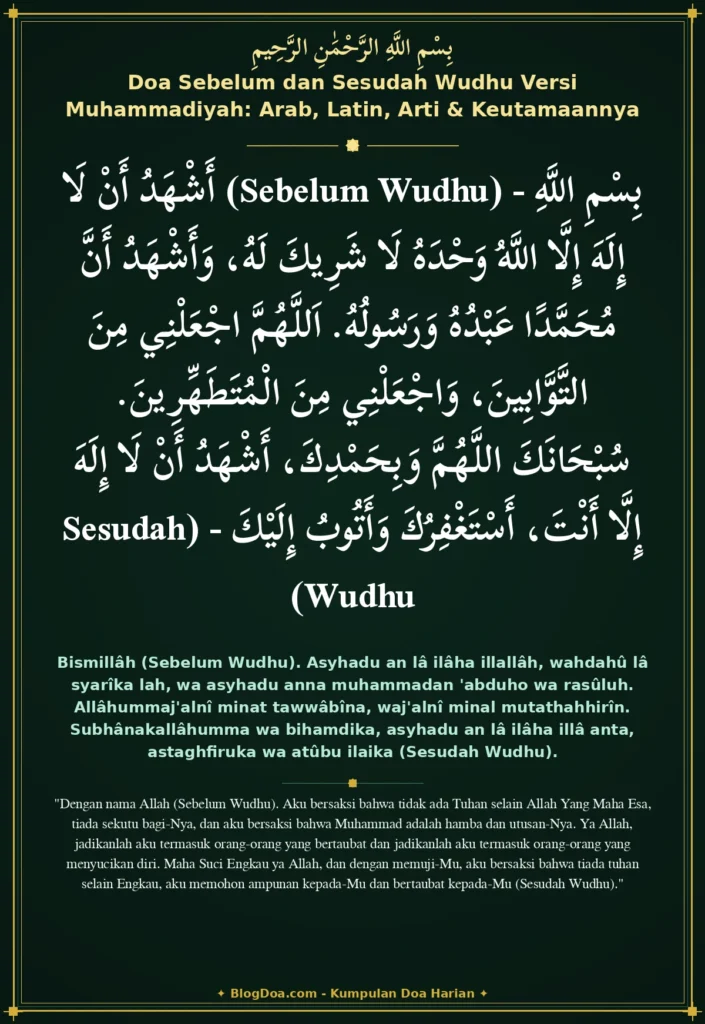 Doa Sebelum dan Sesudah Wudhu Versi Muhammadiyah: Arab, Latin, Arti & Keutamaannya