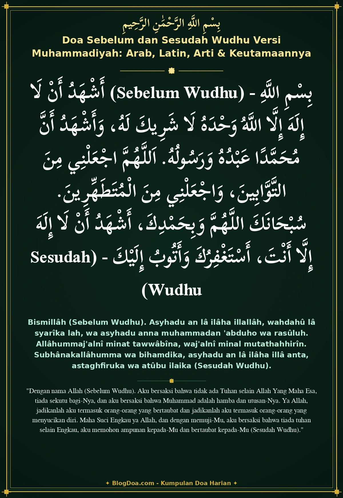 Doa Sebelum dan Sesudah Wudhu Versi Muhammadiyah: Arab, Latin, Arti & Keutamaannya