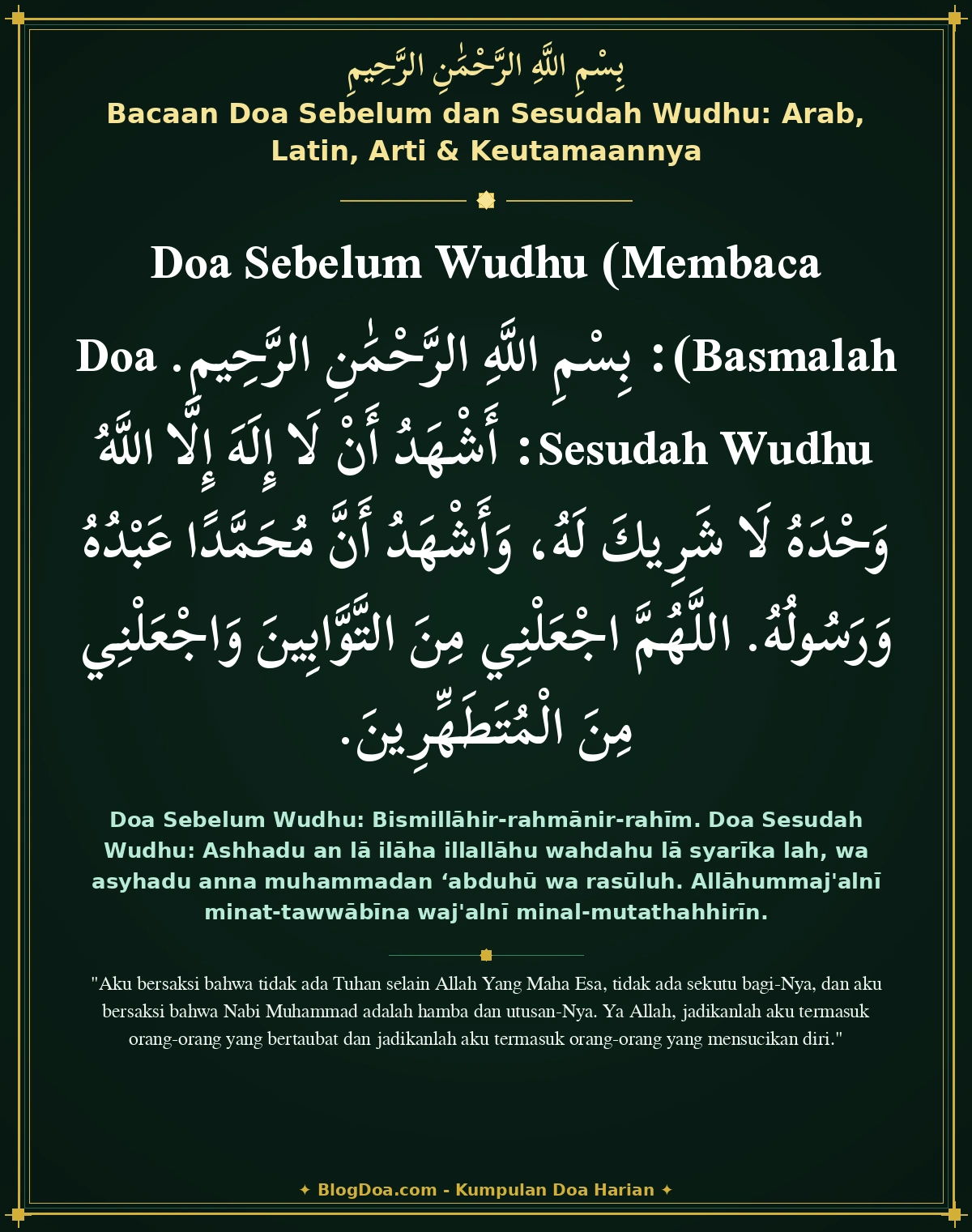 Bacaan Doa Sebelum dan Sesudah Wudhu: Arab, Latin, Arti & Keutamaannya