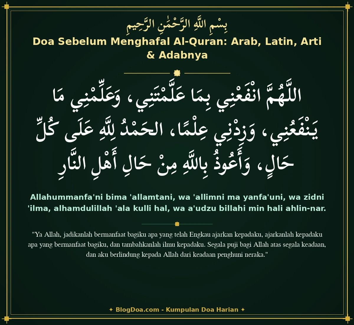 Doa Sebelum Menghafal Al-Quran: Arab, Latin, Arti & Adabnya