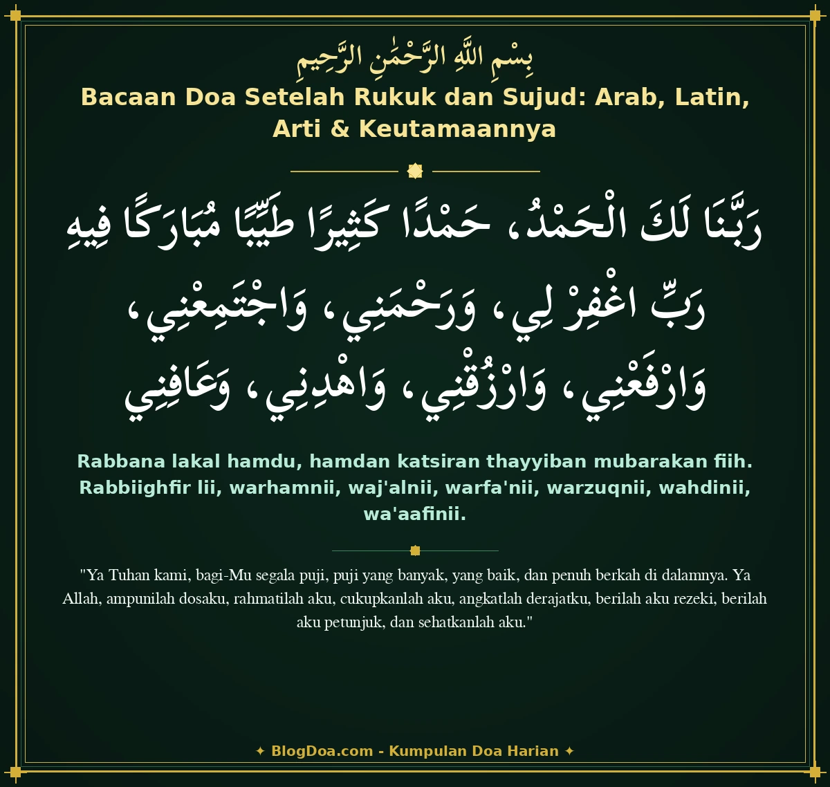 Bacaan Doa Setelah Rukuk dan Sujud: Arab, Latin, Arti & Keutamaannya