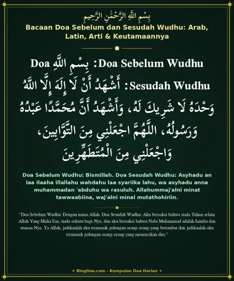 Bacaan Doa Sebelum dan Sesudah Wudhu: Arab, Latin, Arti & Keutamaannya