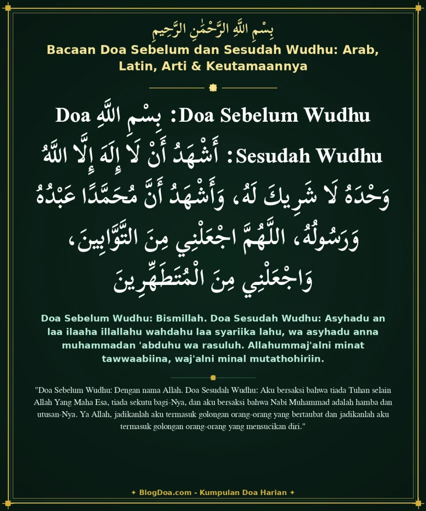 Bacaan Doa Sebelum dan Sesudah Wudhu: Arab, Latin, Arti & Keutamaannya
