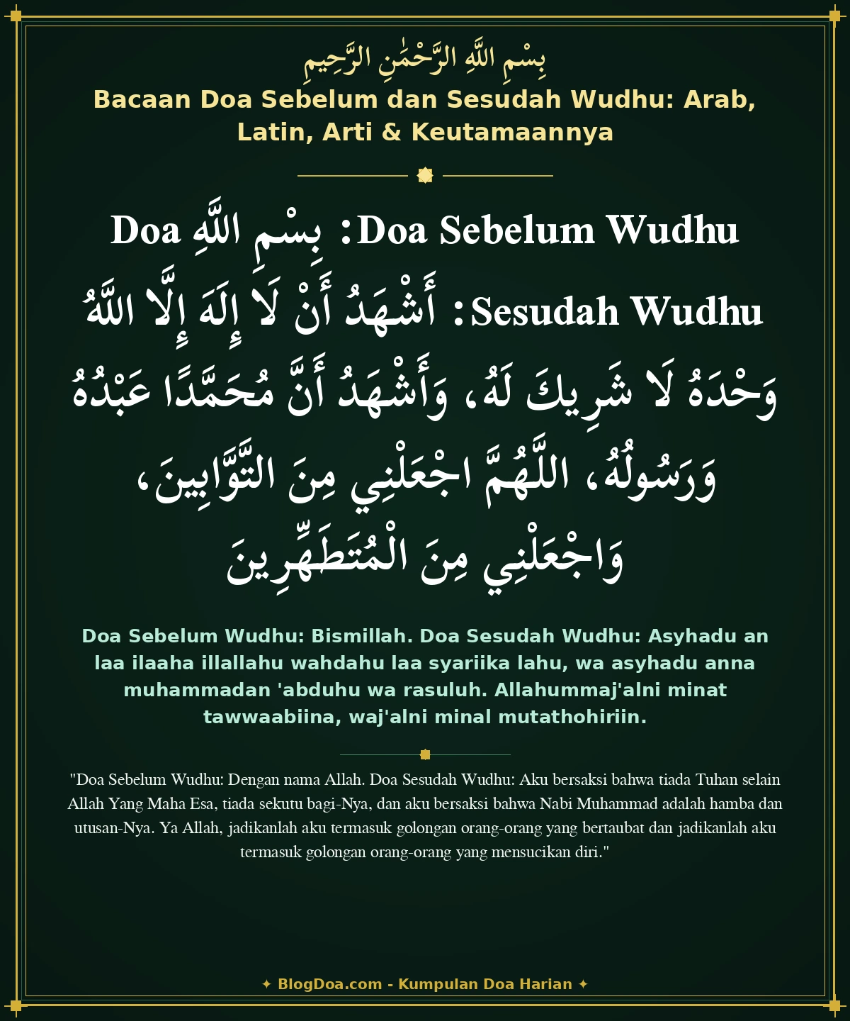 Bacaan Doa Sebelum dan Sesudah Wudhu: Arab, Latin, Arti & Keutamaannya