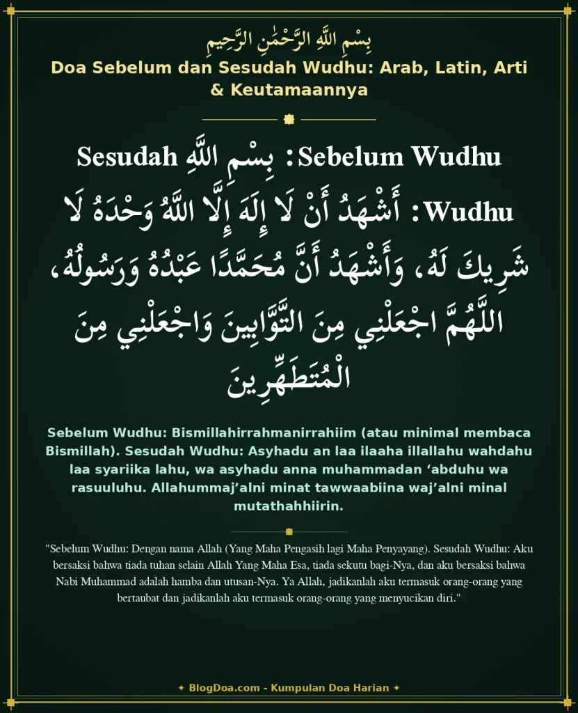 Doa Sebelum dan Sesudah Wudhu: Arab, Latin, Arti & Keutamaannya