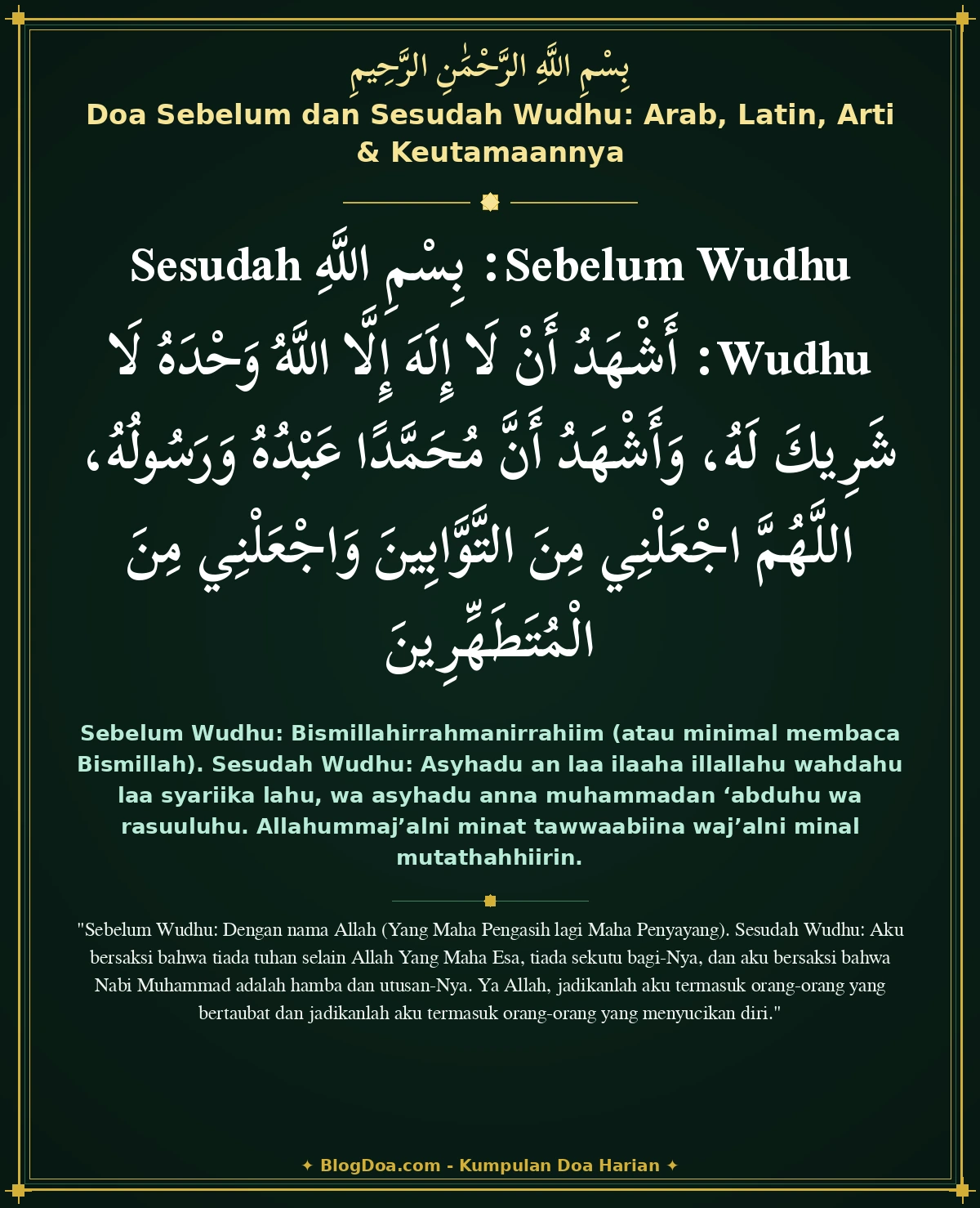 Doa Sebelum dan Sesudah Wudhu: Arab, Latin, Arti & Keutamaannya