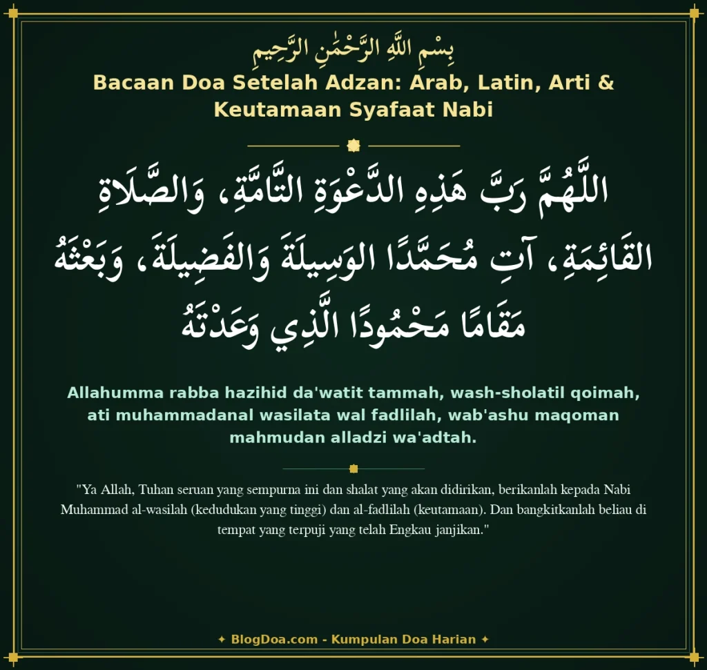 Bacaan Doa Setelah Adzan: Arab, Latin, Arti & Keutamaan Syafaat Nabi