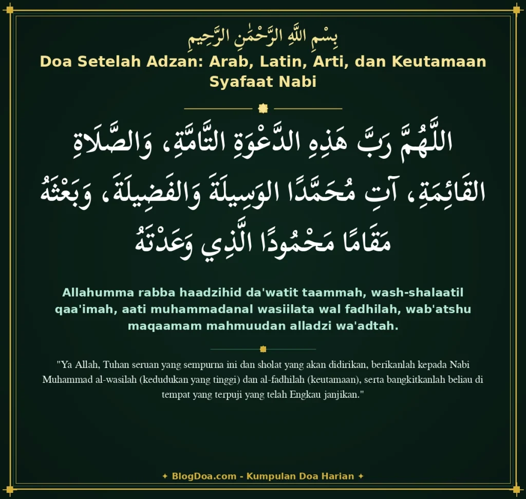 Doa Setelah Adzan: Arab, Latin, Arti, dan Keutamaan Syafaat Nabi