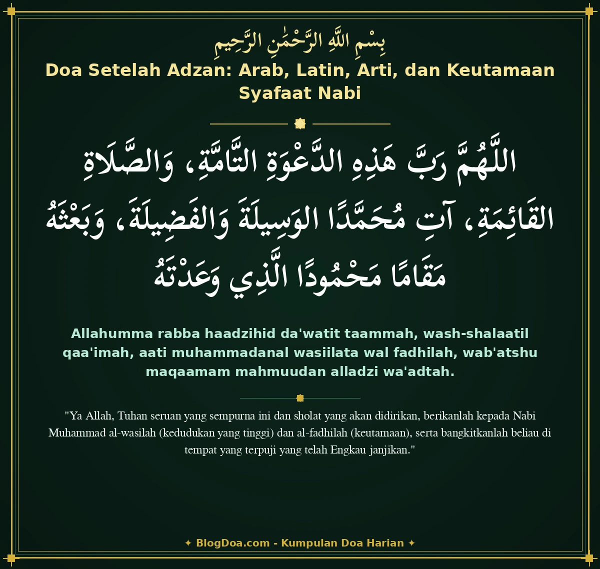 Doa Setelah Adzan: Arab, Latin, Arti, dan Keutamaan Syafaat Nabi