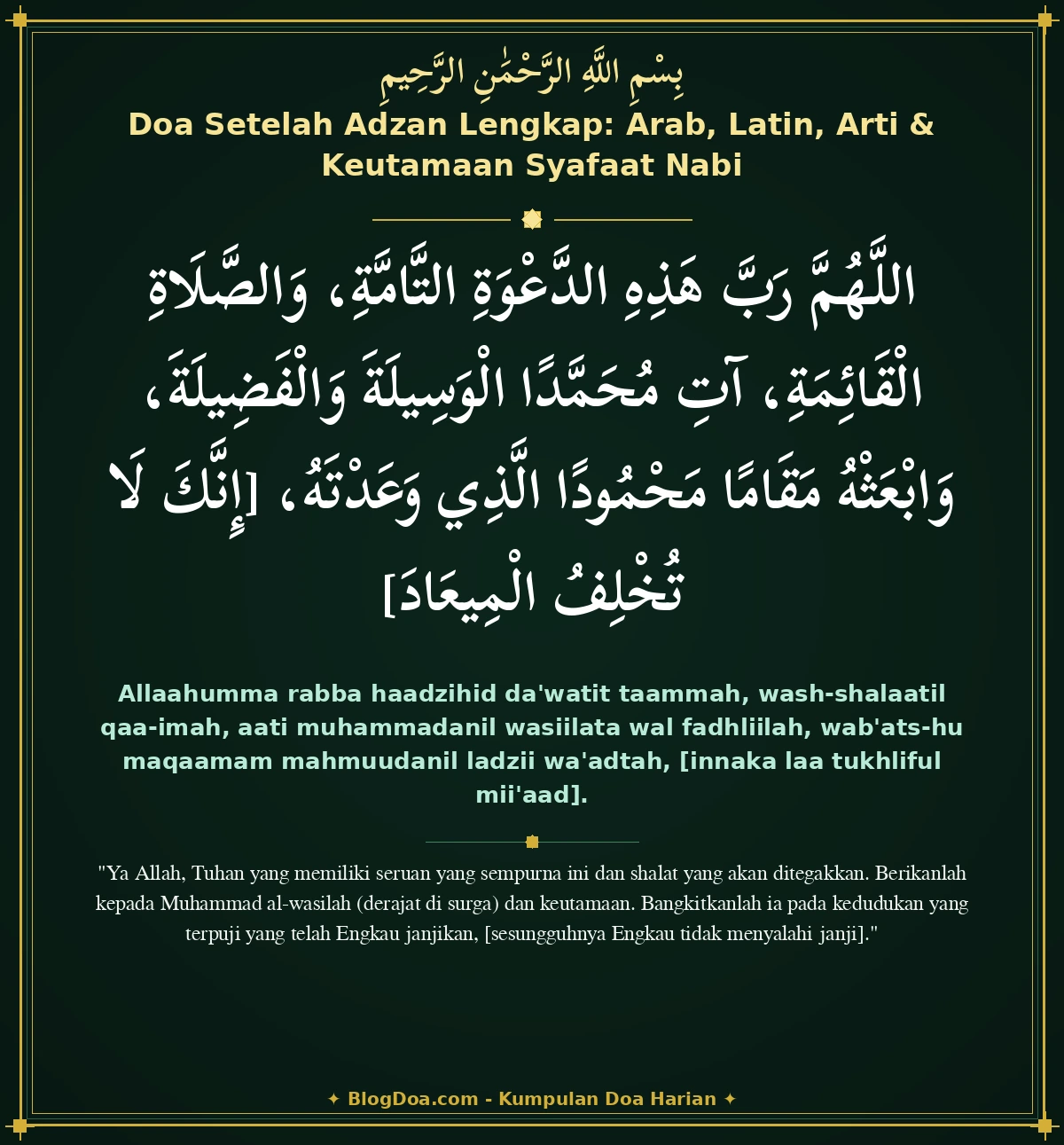 Doa Setelah Adzan Lengkap: Arab, Latin, Arti & Keutamaan Syafaat Nabi