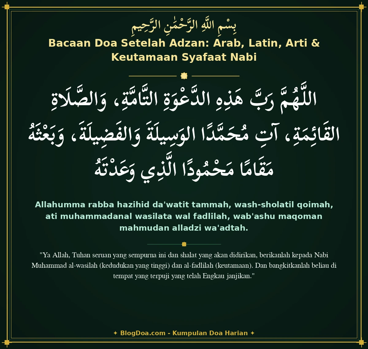 Bacaan Doa Setelah Adzan: Arab, Latin, Arti & Keutamaan Syafaat Nabi