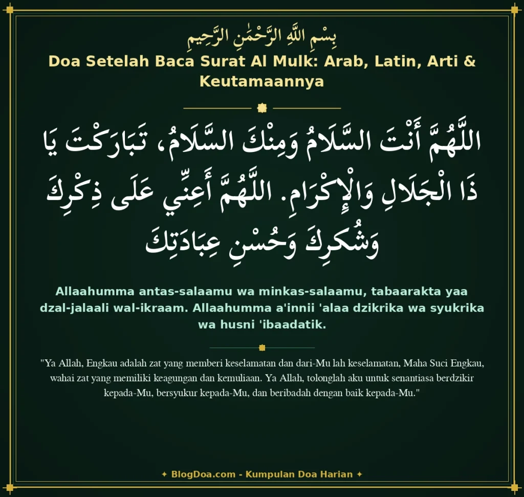 Doa Setelah Baca Surat Al Mulk: Arab, Latin, Arti & Keutamaannya