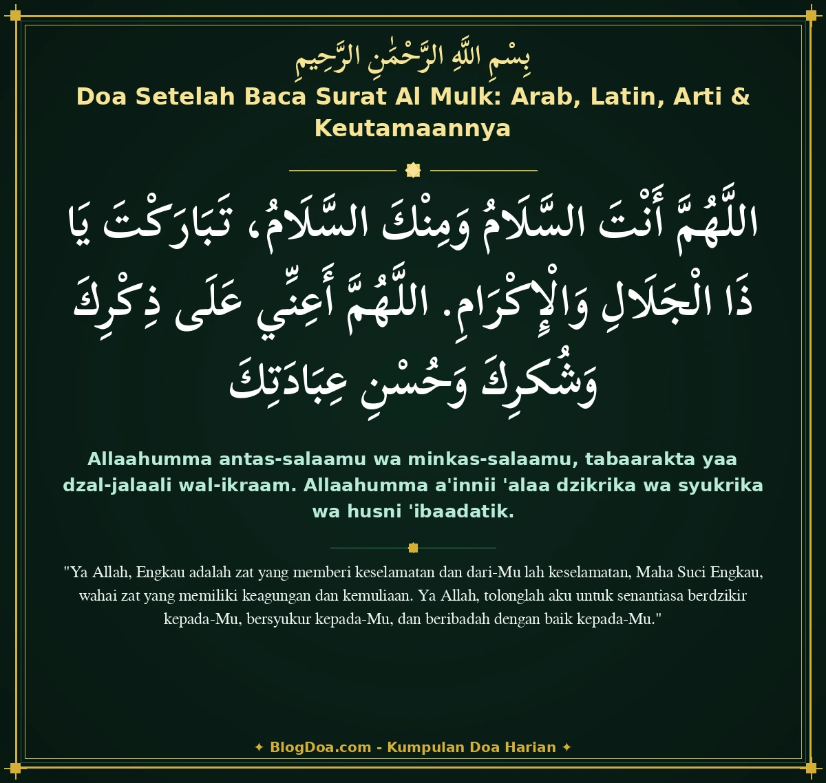 Doa Setelah Baca Surat Al Mulk: Arab, Latin, Arti & Keutamaannya