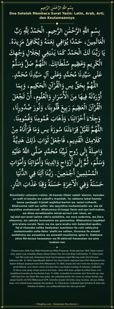 Doa Setelah Membaca Surat Yasin: Latin, Arab, Arti, dan Keutamaannya