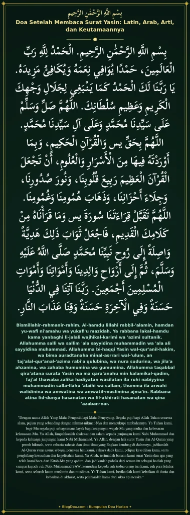 Doa Setelah Membaca Surat Yasin: Latin, Arab, Arti, dan Keutamaannya
