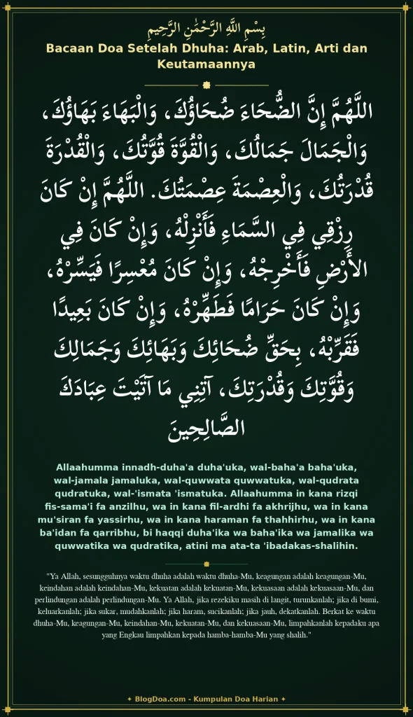 Bacaan Doa Setelah Dhuha: Arab, Latin, Arti dan Keutamaannya