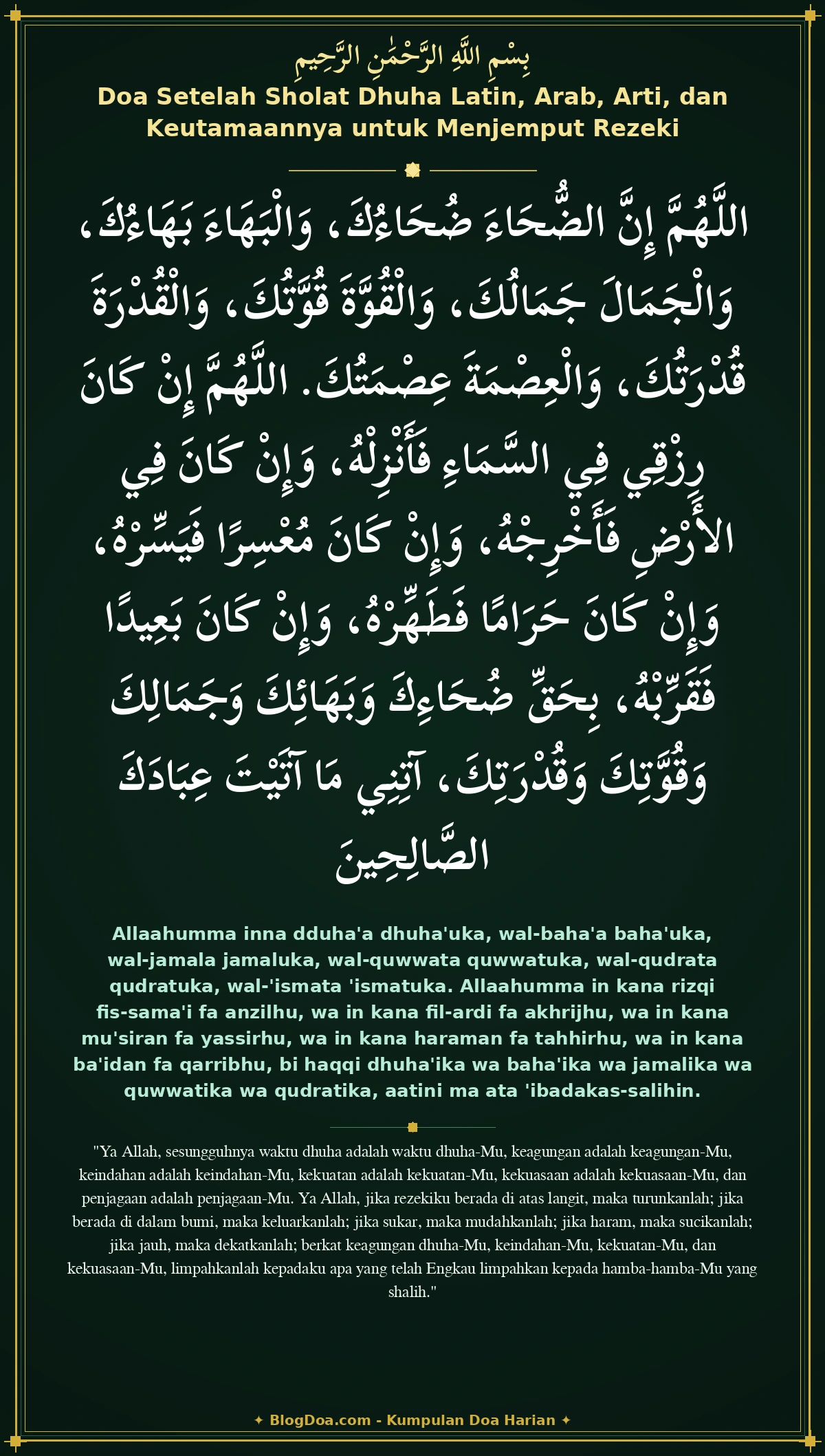 Doa Setelah Sholat Dhuha Latin, Arab, Arti, dan Keutamaannya untuk Menjemput Rezeki