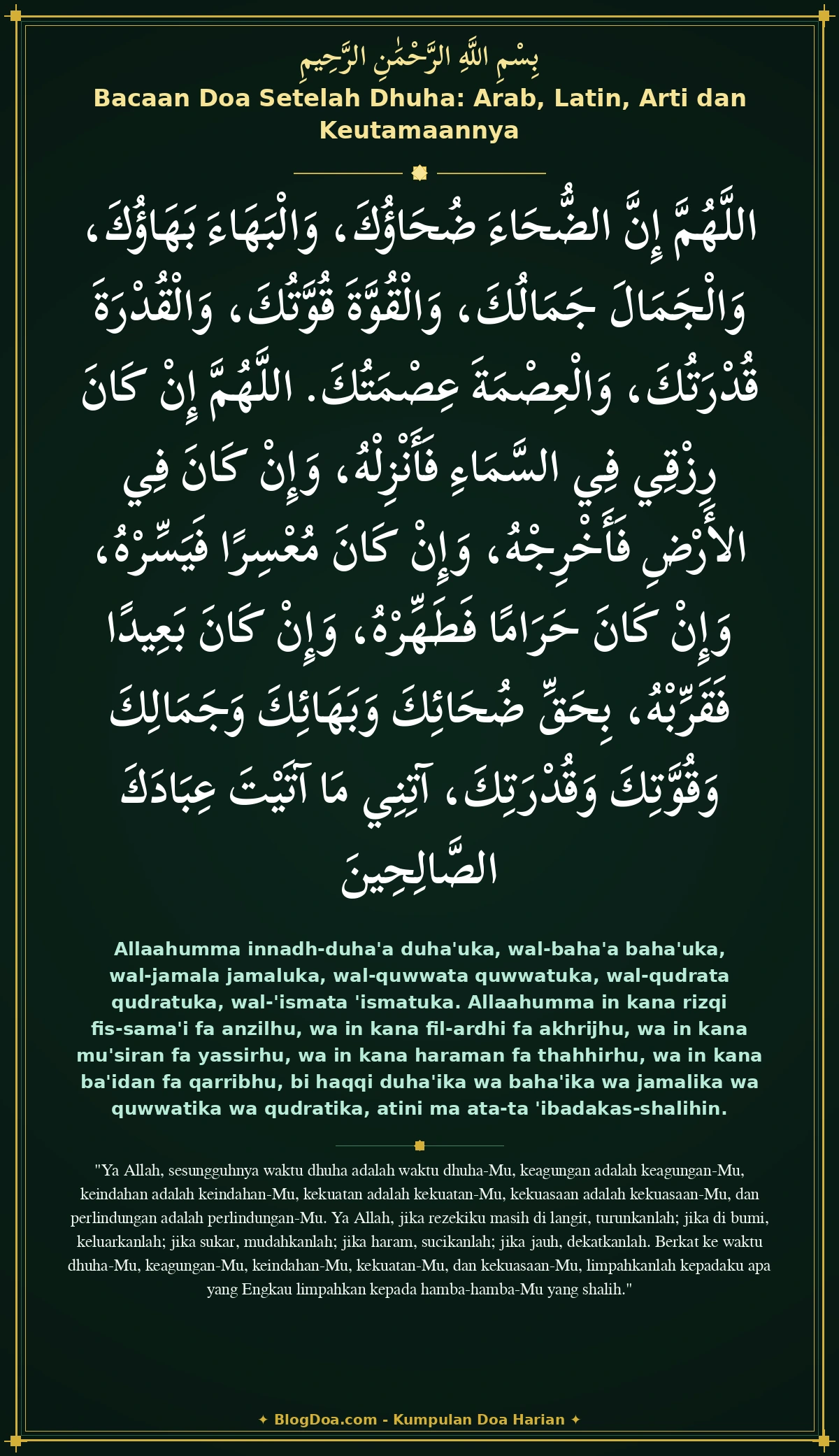Bacaan Doa Setelah Dhuha: Arab, Latin, Arti dan Keutamaannya
