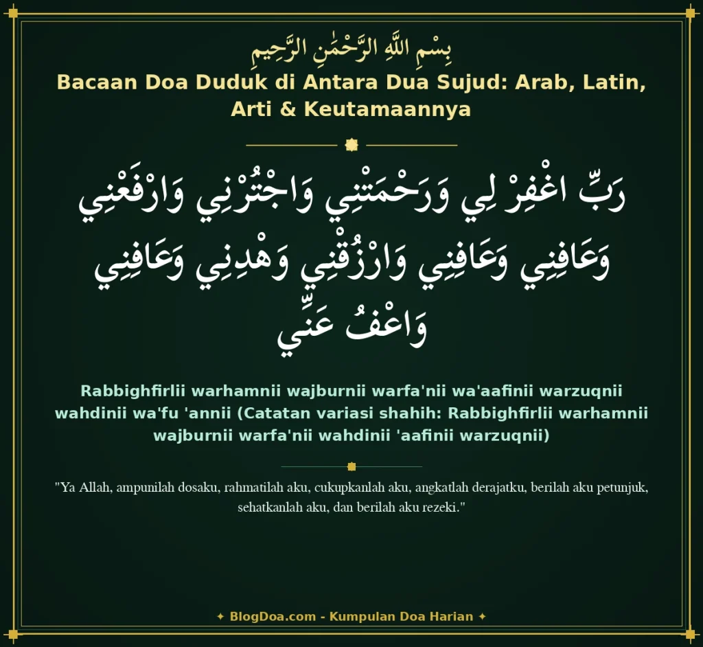 Bacaan Doa Duduk di Antara Dua Sujud: Arab, Latin, Arti & Keutamaannya