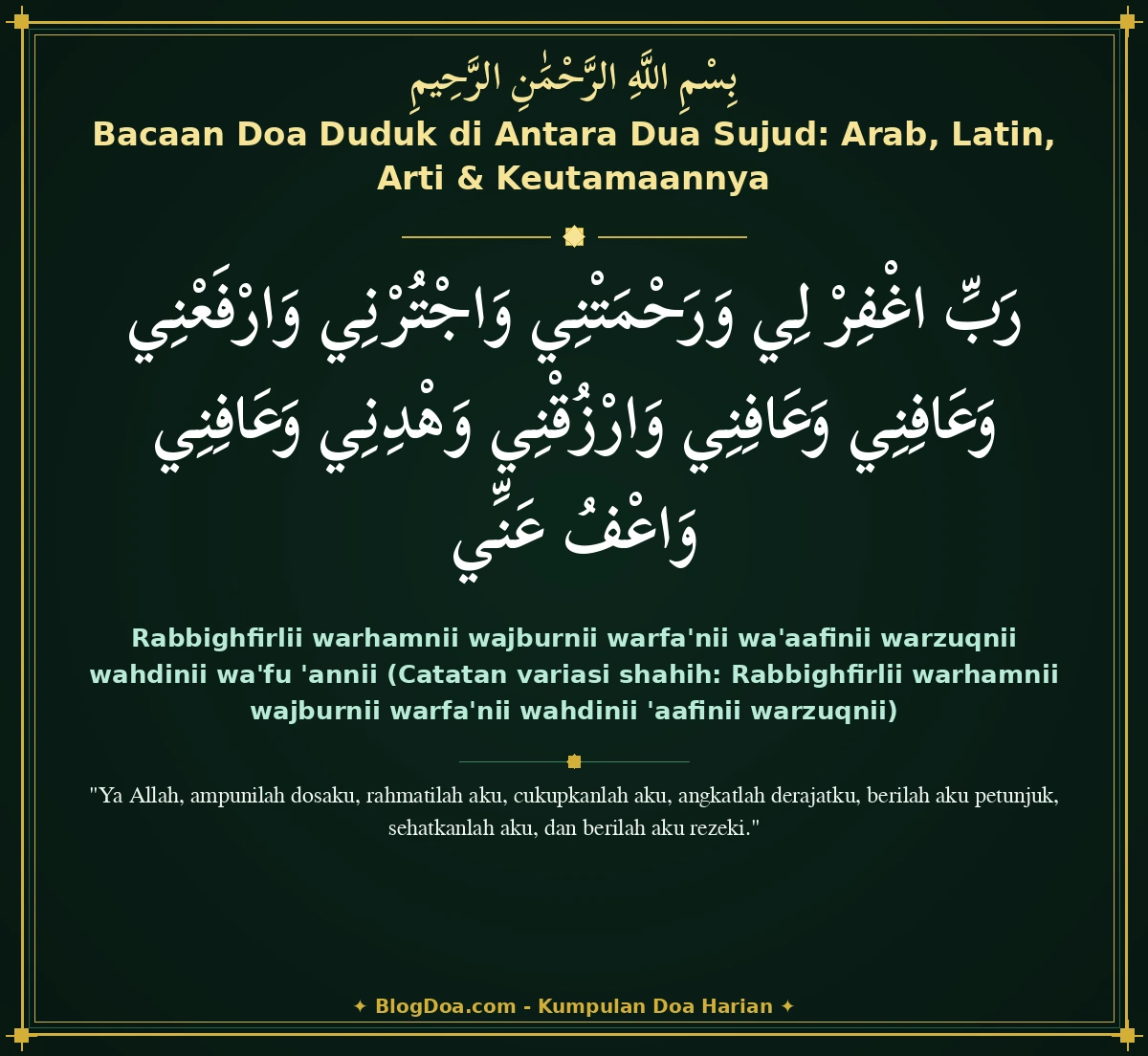 Bacaan Doa Duduk di Antara Dua Sujud: Arab, Latin, Arti & Keutamaannya