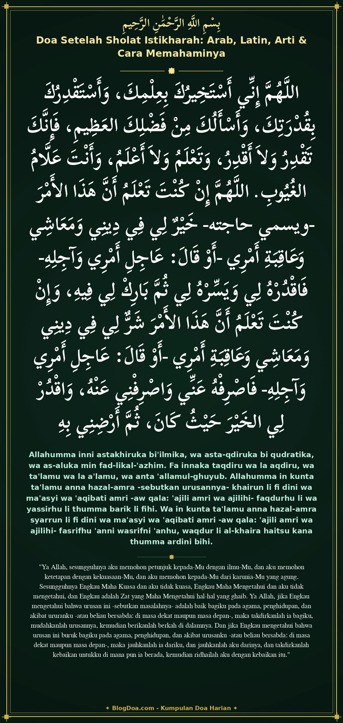 Doa Setelah Sholat Istikharah: Arab, Latin, Arti & Cara Memahaminya