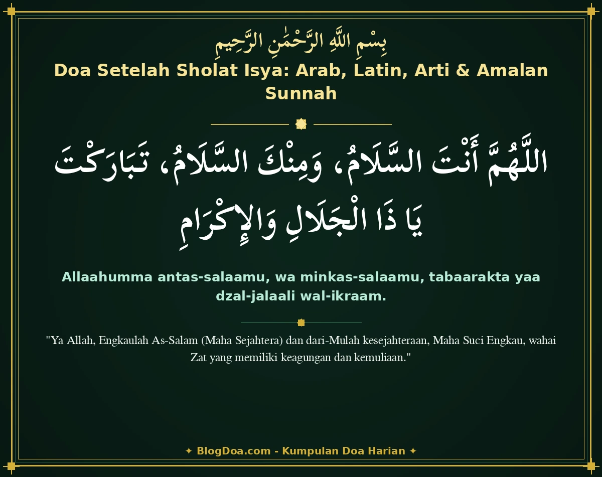 Doa Setelah Sholat Isya: Arab, Latin, Arti & Amalan Sunnah