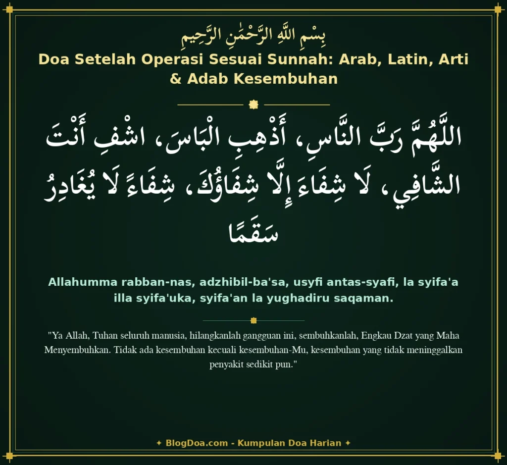 Doa Setelah Operasi Sesuai Sunnah: Arab, Latin, Arti & Adab Kesembuhan