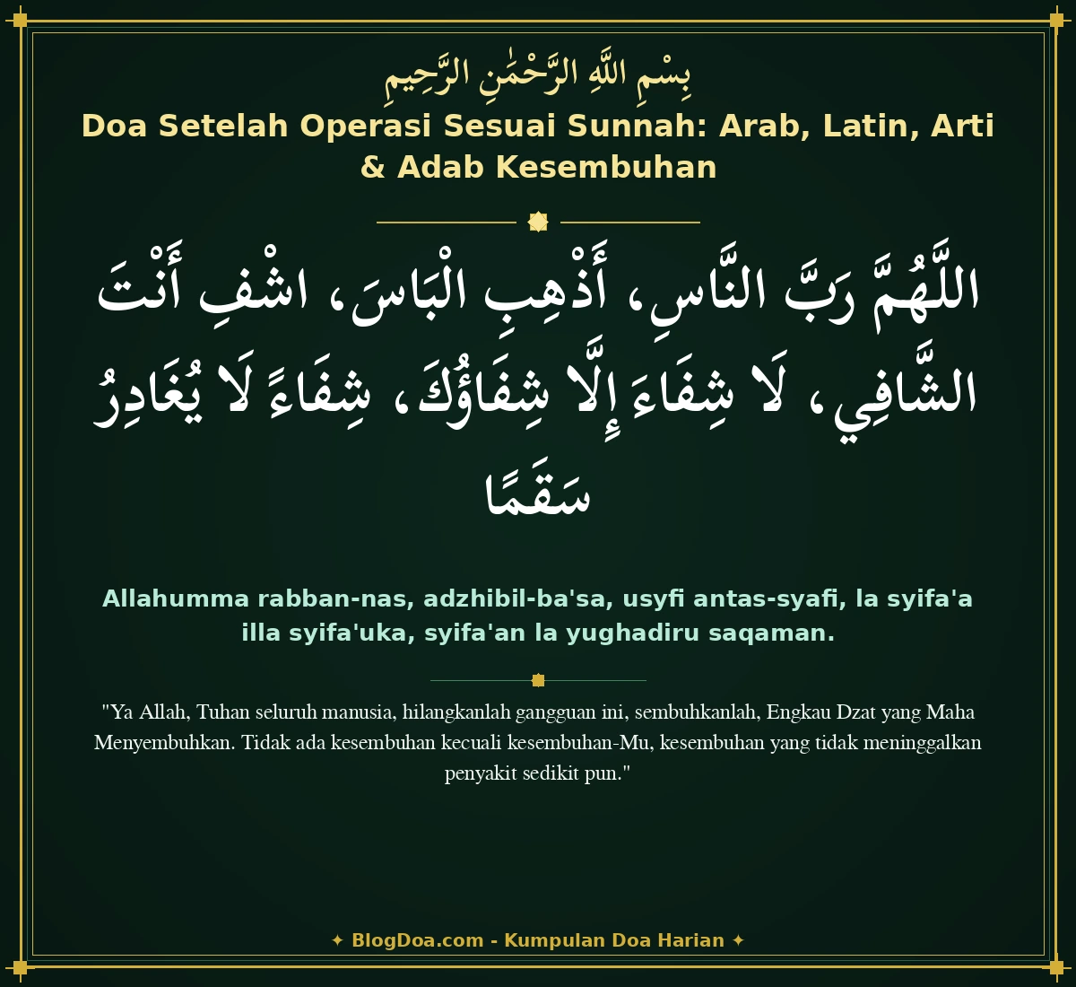 Doa Setelah Operasi Sesuai Sunnah: Arab, Latin, Arti & Adab Kesembuhan