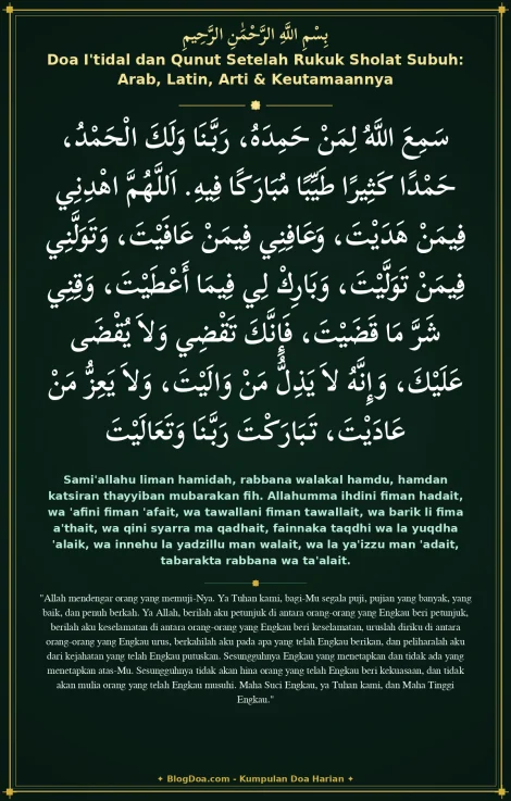 Doa I'tidal dan Qunut Setelah Rukuk Sholat Subuh: Arab, Latin, Arti & Keutamaannya
