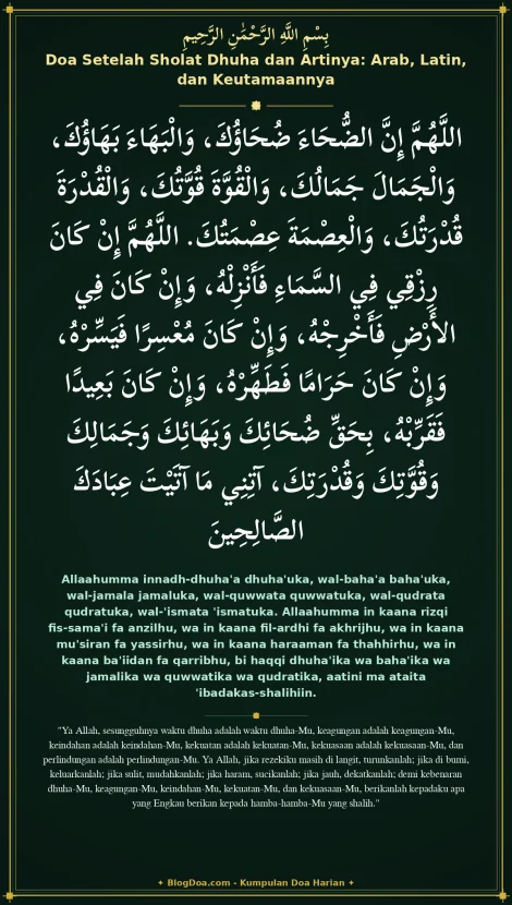 Doa Setelah Sholat Dhuha dan Artinya: Arab, Latin, dan Keutamaannya