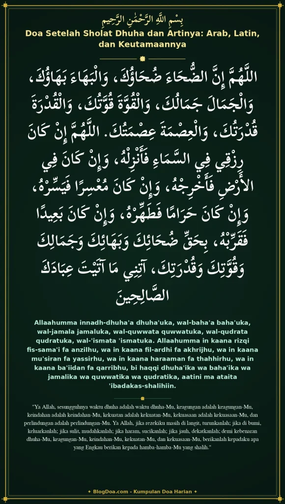 Doa Setelah Sholat Dhuha dan Artinya: Arab, Latin, dan Keutamaannya