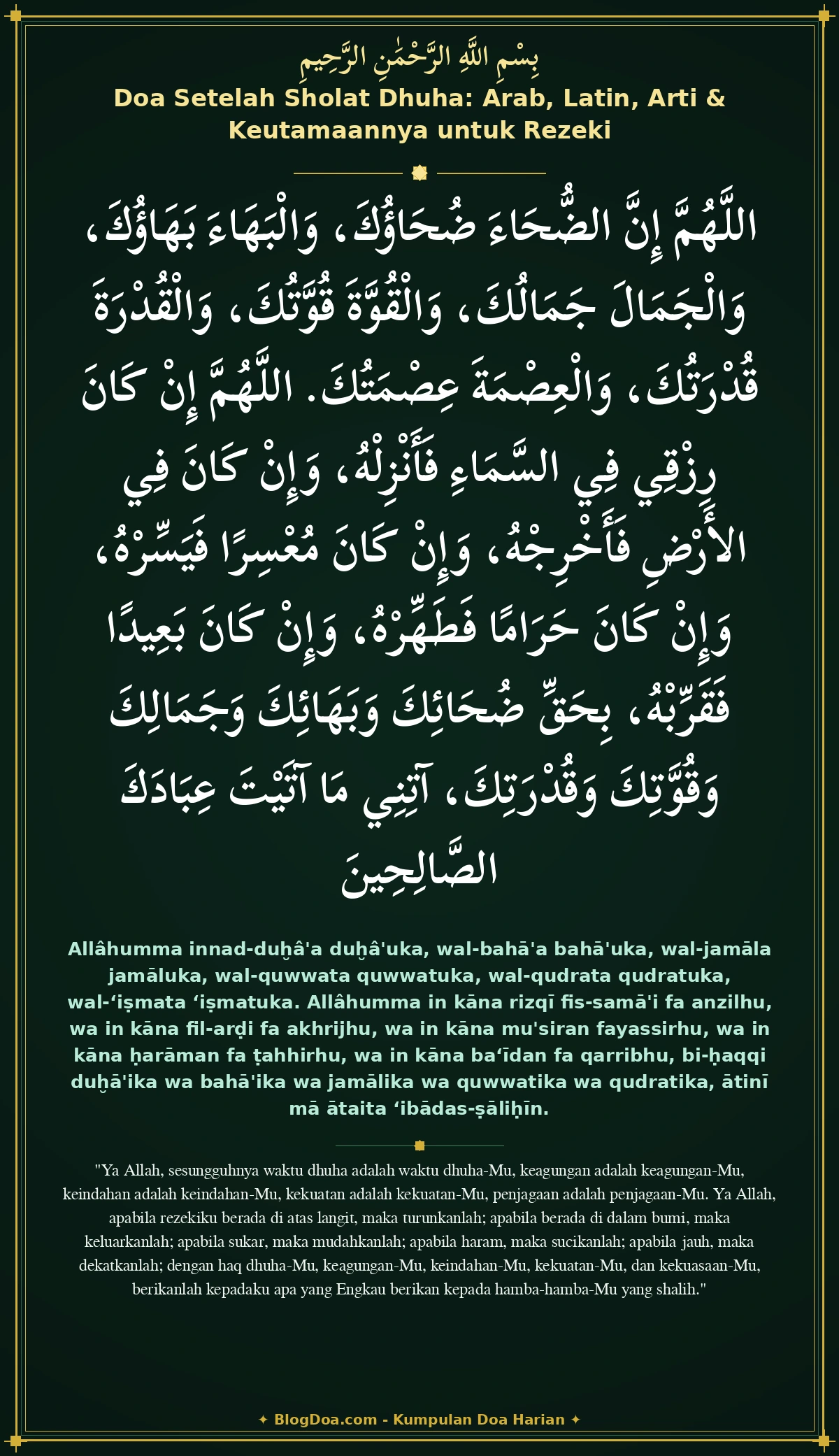 Doa Setelah Sholat Dhuha: Arab, Latin, Arti & Keutamaannya untuk Rezeki