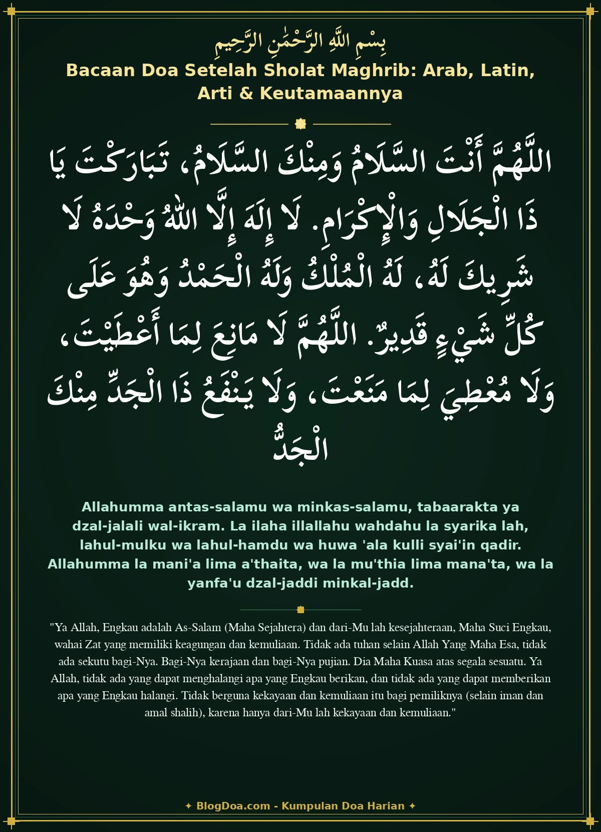 Bacaan Doa Setelah Sholat Maghrib: Arab, Latin, Arti & Keutamaannya