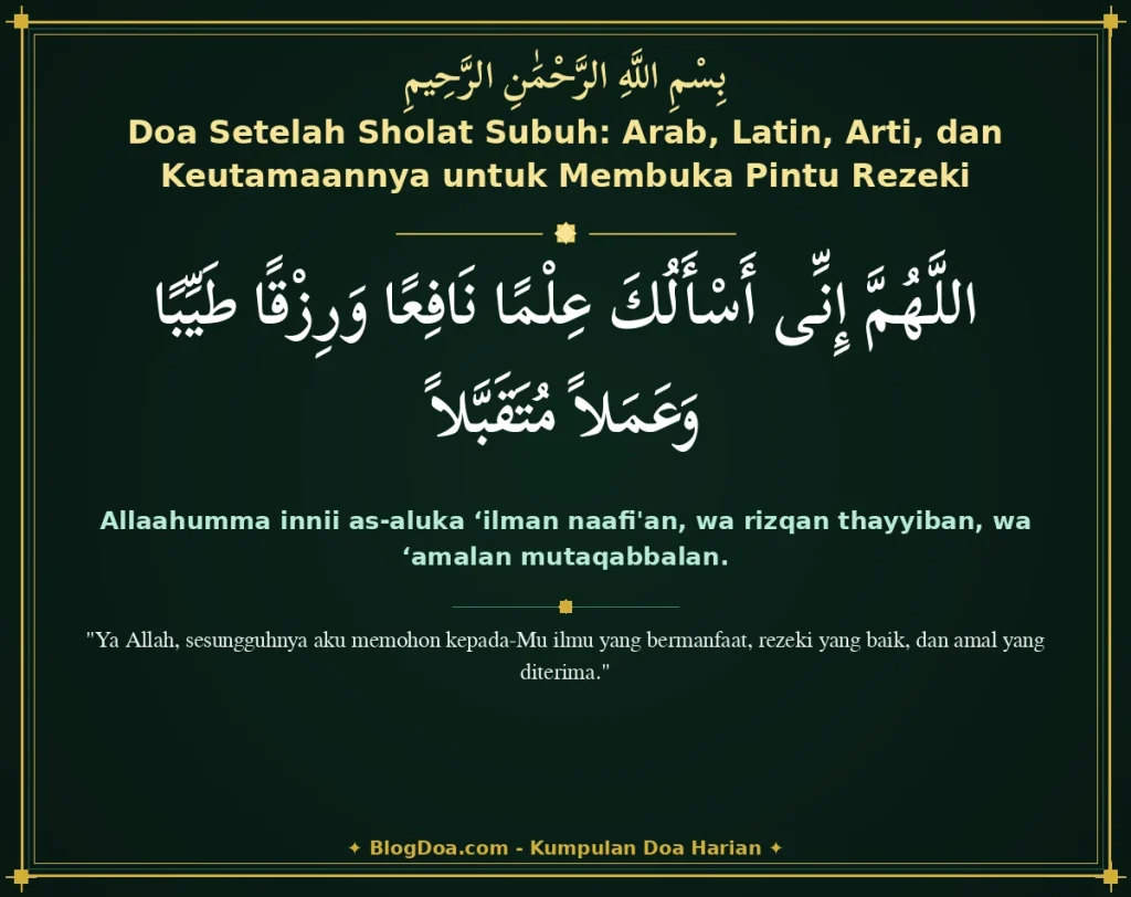 Doa Setelah Sholat Subuh: Arab, Latin, Arti, dan Keutamaannya untuk Membuka Pintu Rezeki