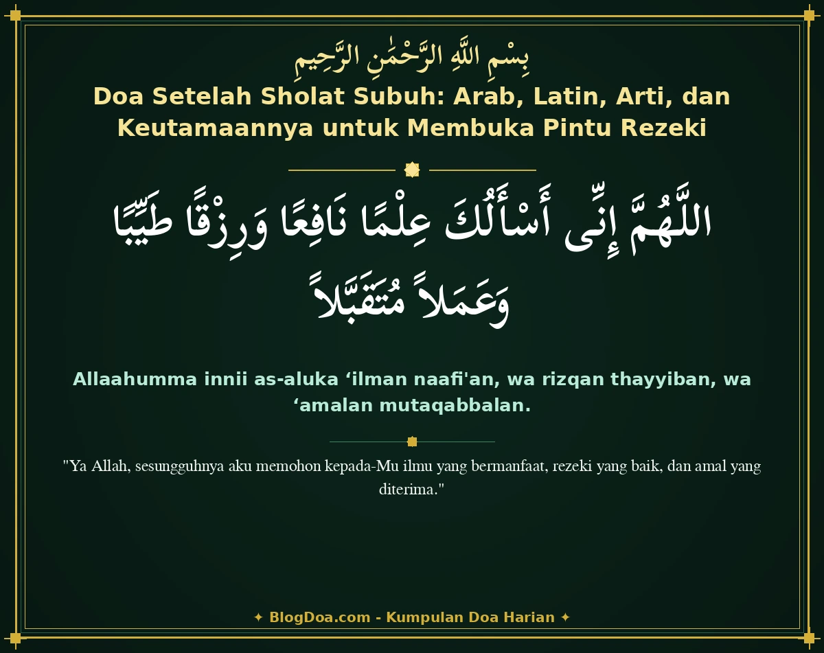Doa Setelah Sholat Subuh: Arab, Latin, Arti, dan Keutamaannya untuk Membuka Pintu Rezeki